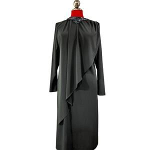 Vintage Ricki Lang for Nuit gray silk cocktail dress silver beaded neckline Sz 6